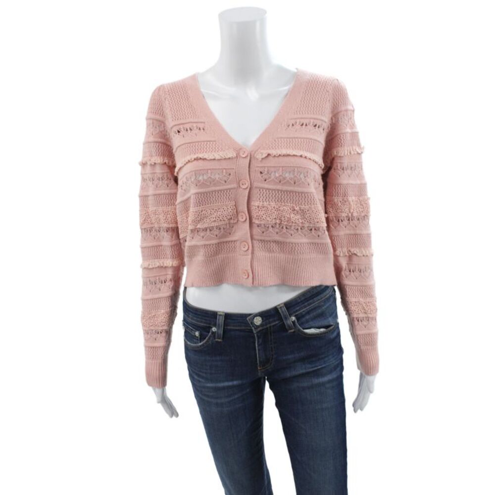 Allison Womens Pink V-Neck Long Sleeve Boho Cardigan Size S